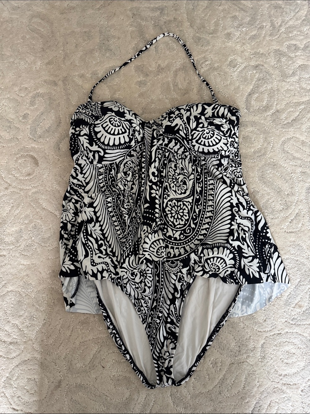 La Blanca Black & White Paisley Halter One-Piece Swimsuit